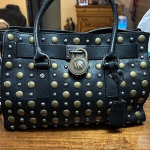 Michael Kors Rare Limited Edition Hamilton Black Satchel w Gunmetal Accents EUC